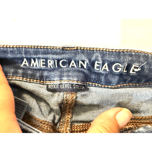 American Eagle Jeans Womens 4 Blue Next Level Stretch Skinny Denim Distressed - Picture 5 of 9